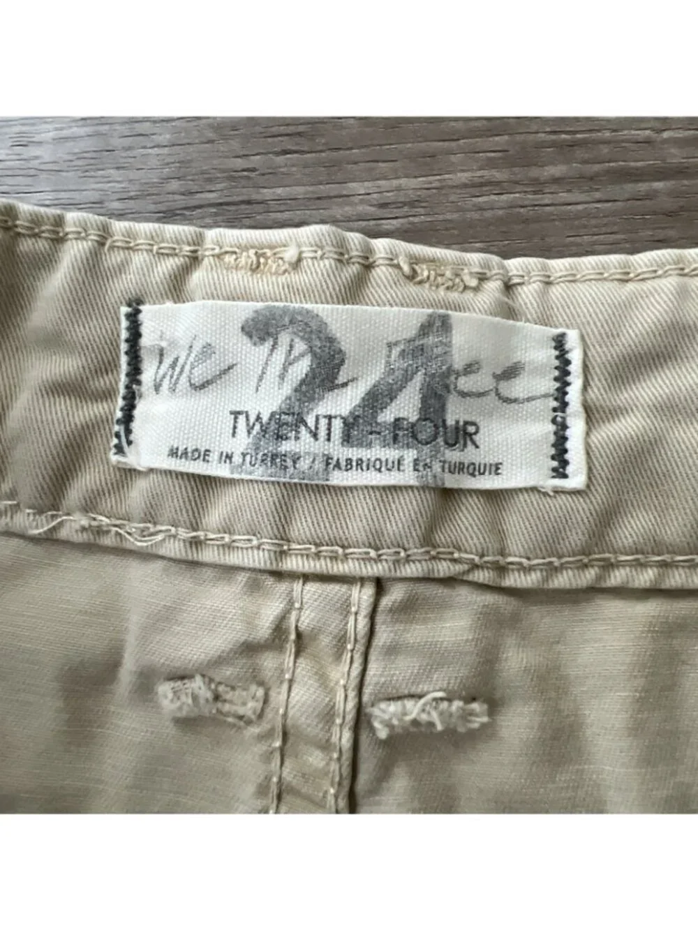 Free People‎ Khaki Cargo Utility Midi Skirt Womens 24 Cotton Front Slit Boho Y2K